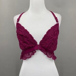 Torrid Bralette Women Size 0 Large Magenta Purple Lace Front Clasp Racerback